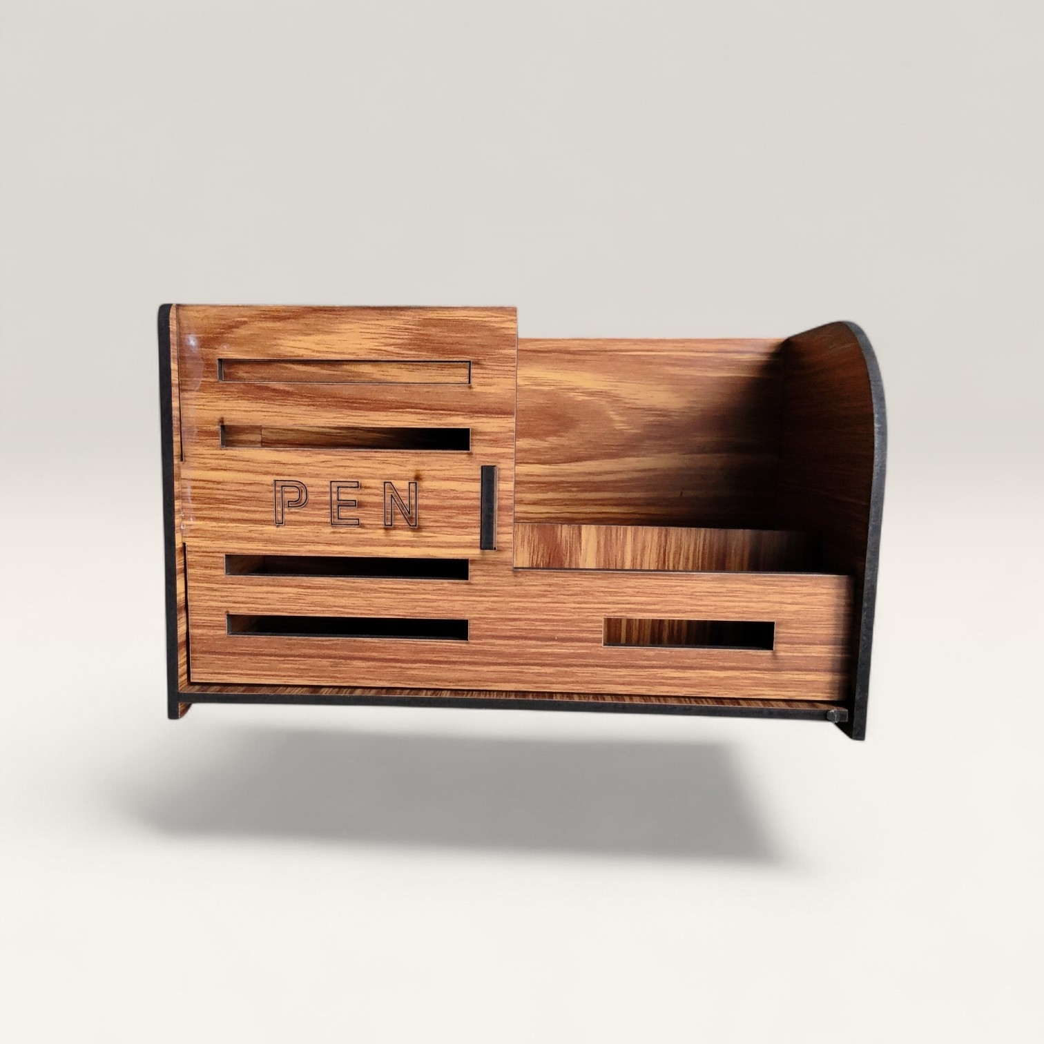 Wooden Pen Stand Desk Organizer with Mobile Holder - Office & Study Table Accessories