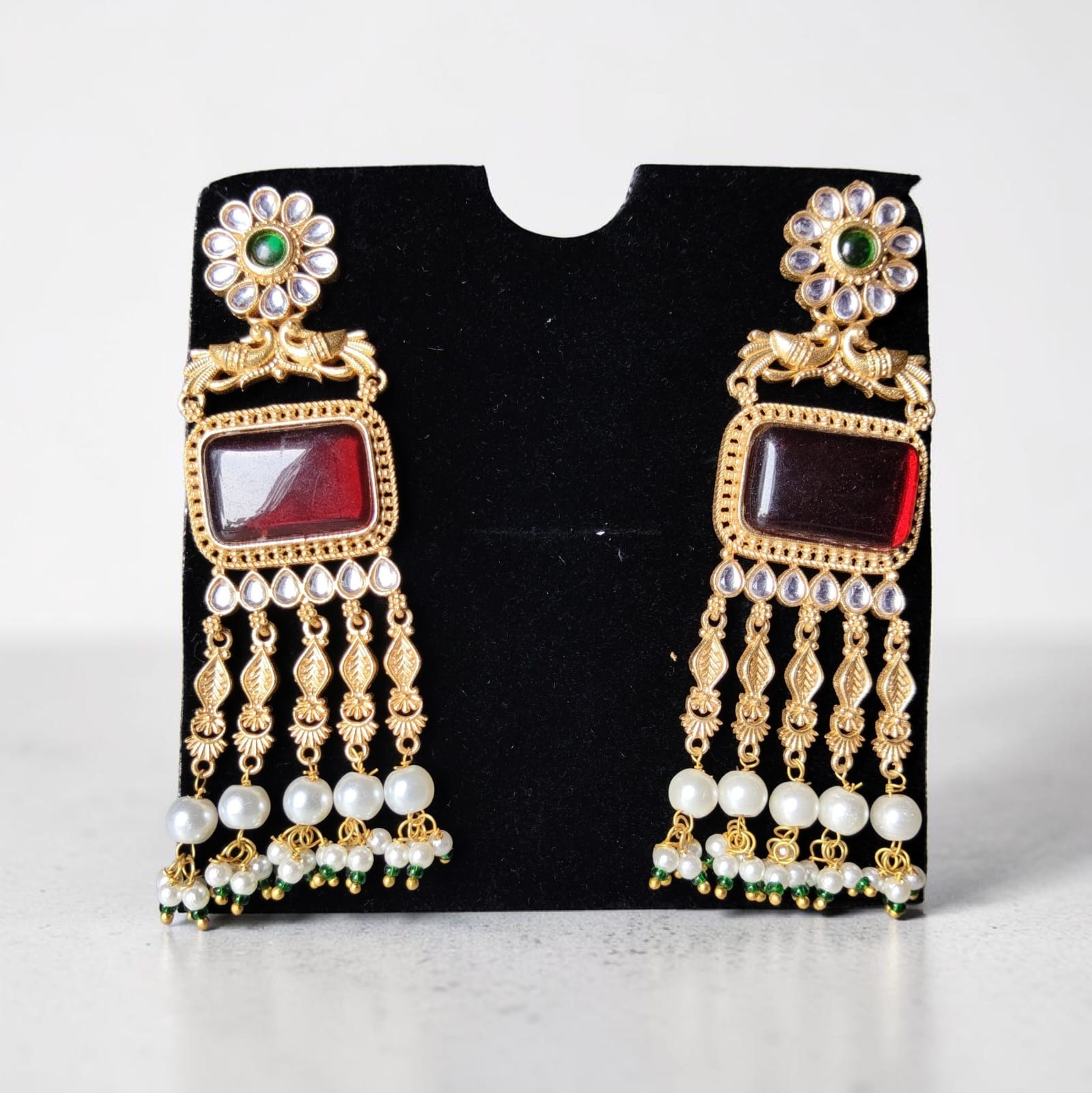 Rajwada Mayur Jaipuri Long Kundan Pearl Tassel Earrings — image 2