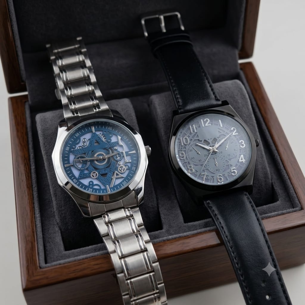 Men's Combo Pack - Silver Chain & Grey Leather Watch Set — image 3