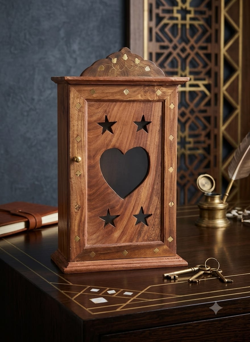 Wooden Wall Mounted Key Cabinet with Lock