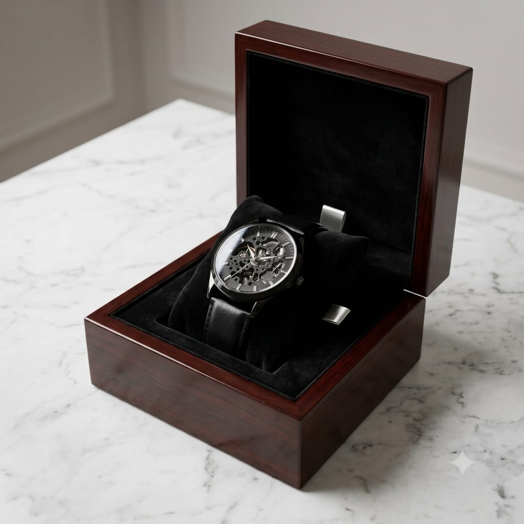 Men's Black Skeleton Dial Sporty Watch — image 2