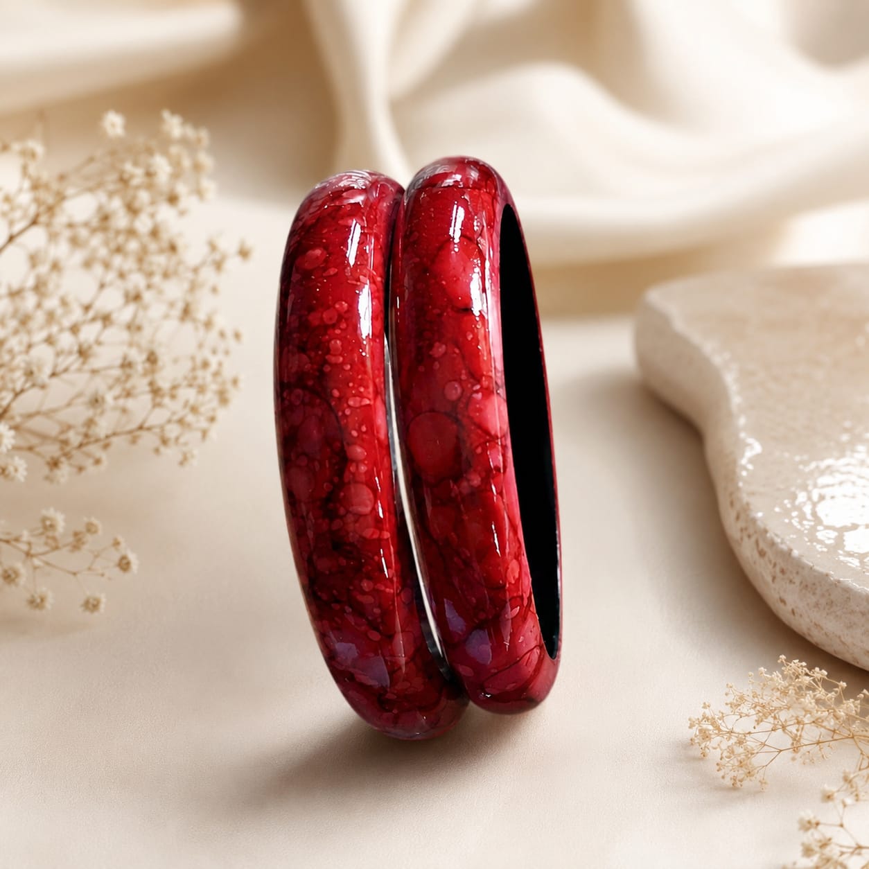 Handmade Wooden Colorful Bangles Set | Traditional Glossy Chaniya Choli Kada — image 2