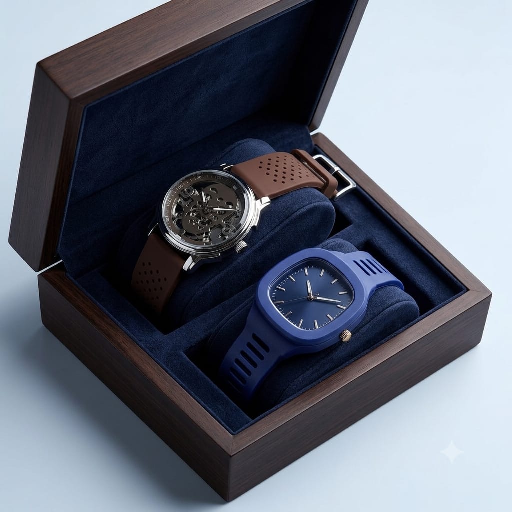 Men's Multi-Function Digital Watch and skeleton dial watch 2watches