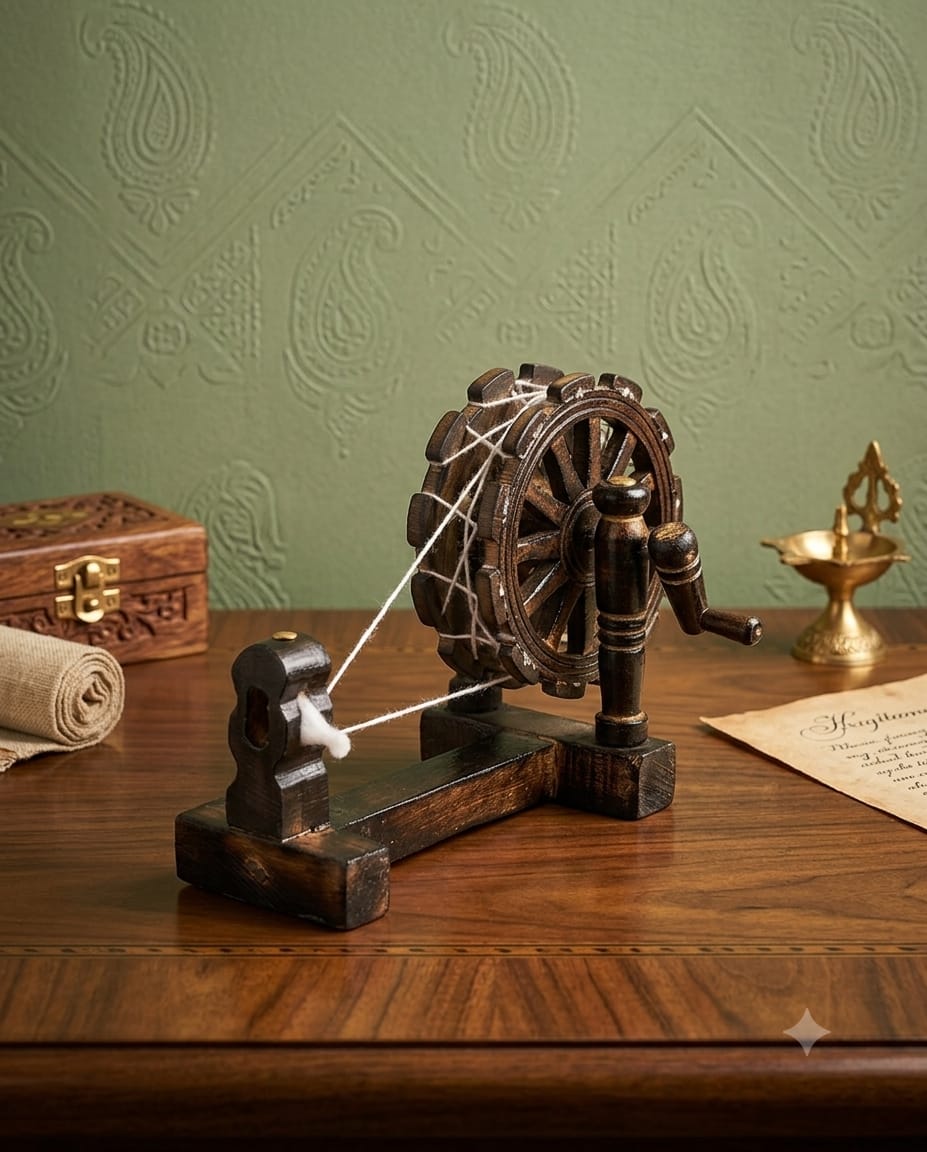 Handcrafted Miniature Wooden Charkha (Spinning Wheel) Showpiece