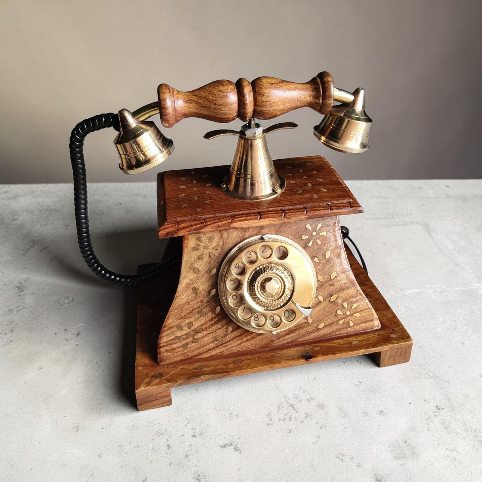 Vintage Wooden Rotary Telephone Showpiece