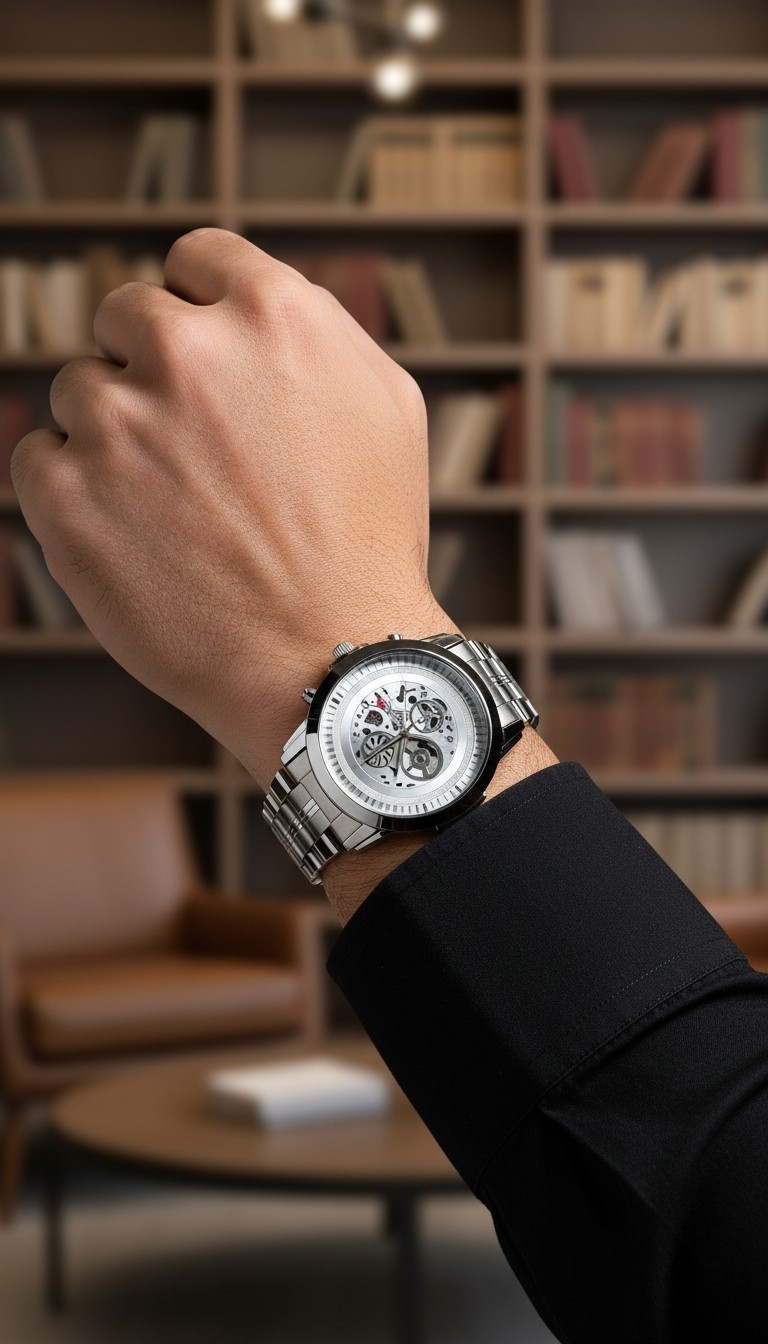 Men's Combo Pack - Silver Chain & Grey Leather Watch Set — image 2
