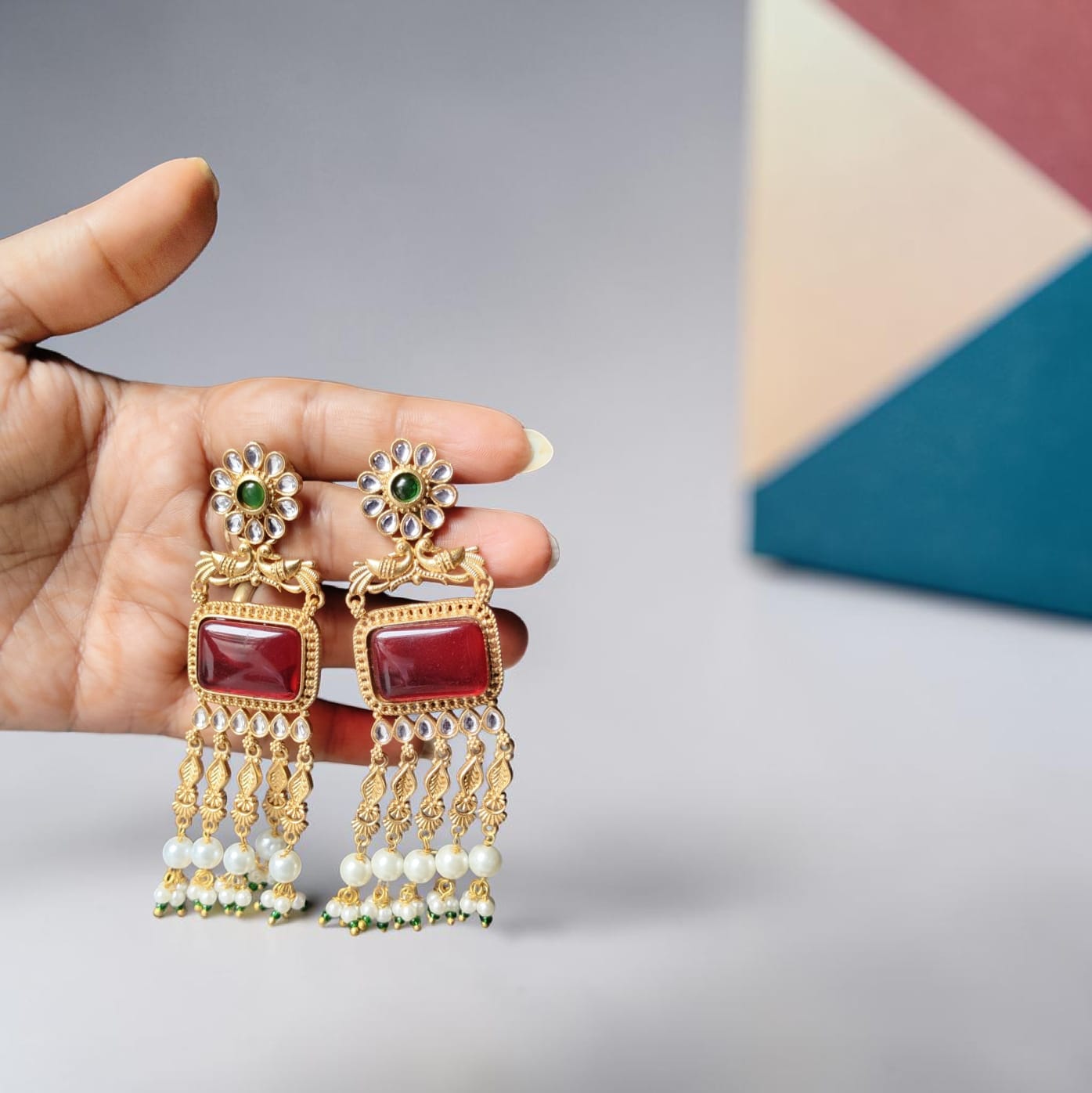 Rajwada Mayur Jaipuri Long Kundan Pearl Tassel Earrings