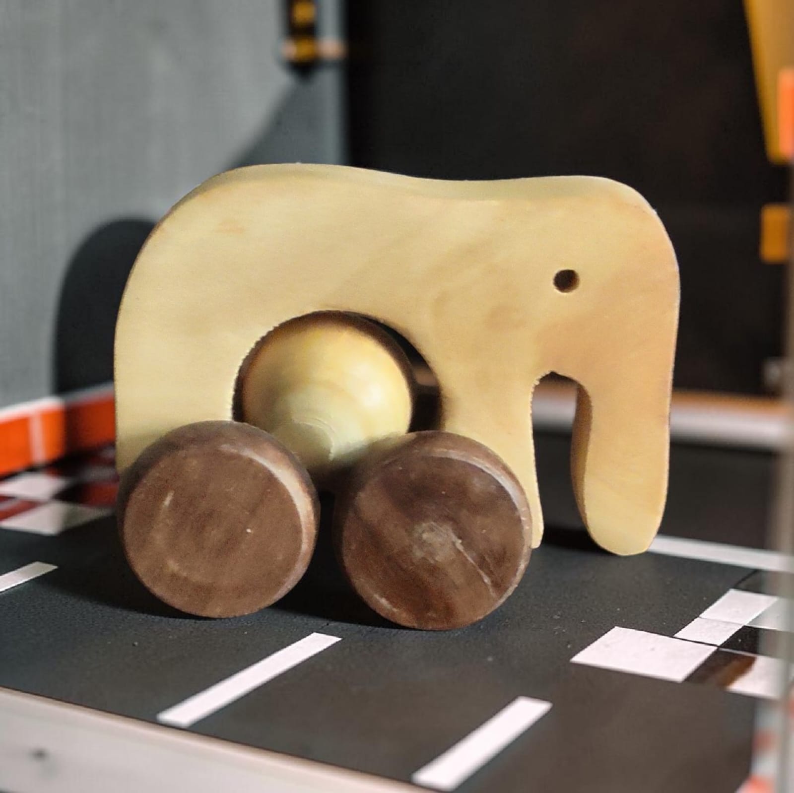 Handmade Wooden Elephant Toy with Moving Wheels | Eco-Friendly Wooden Toy for Kids