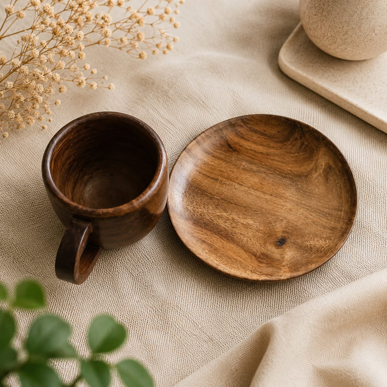 Handmade Wooden Cup and Saucer Set | Eco-Friendly Neem Wood Tea Mug — image 2
