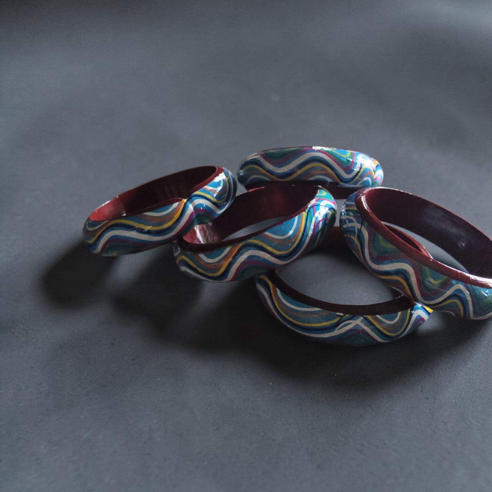 Handcrafted Wooden Designer Bangle Set (Set of 2)