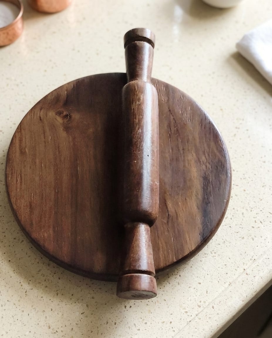 Premium Wooden Chakla Belan Set | Handmade Sheesham Wood Roti Rolling Board & Pin