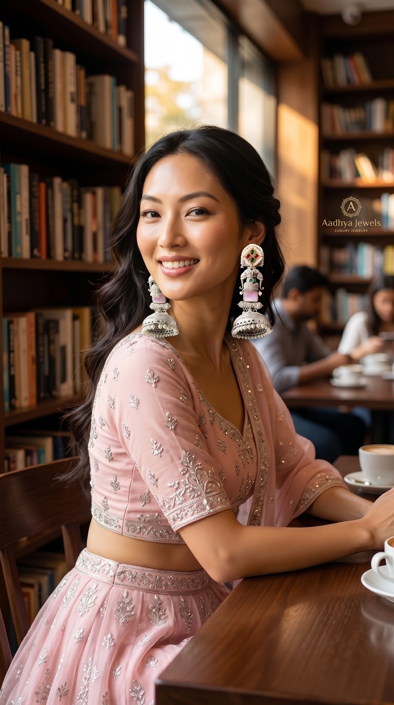 Gajraj Jaipuri Long Elephant Silver Look Jhumka Earrings — image 4