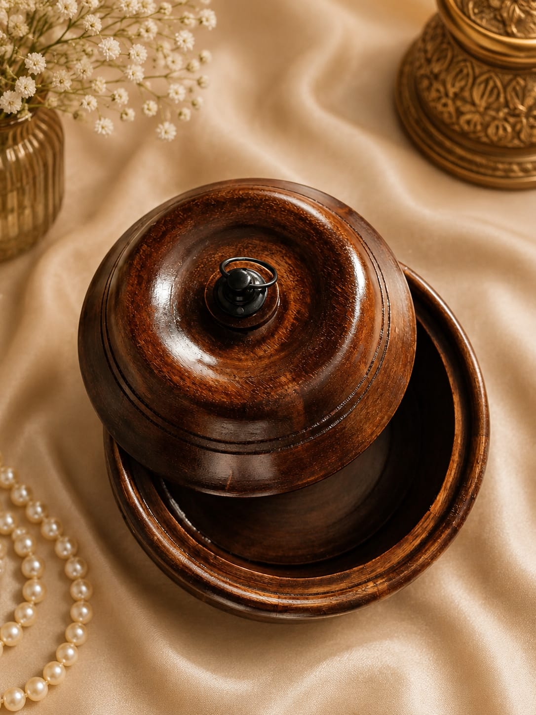 Handcrafted Wooden Chapati Box with Carved Design.