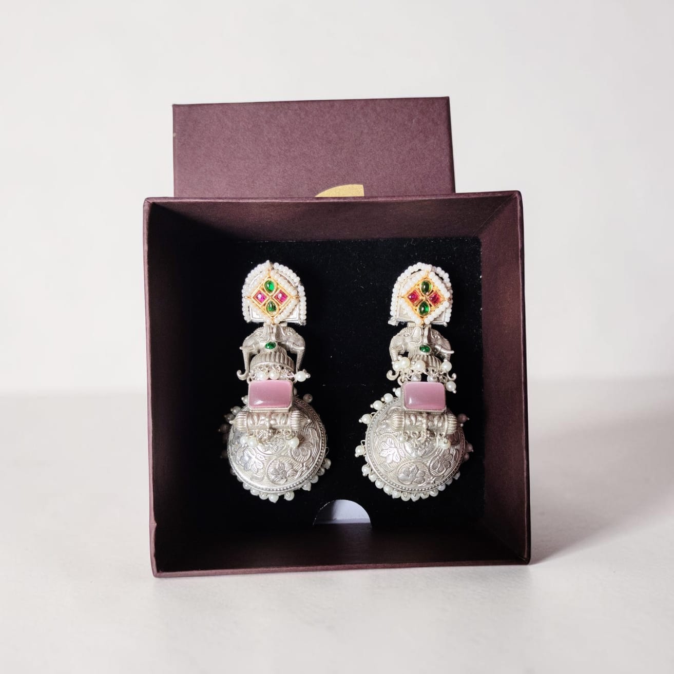 Gajraj Jaipuri Long Elephant Silver Look Jhumka Earrings — image 6