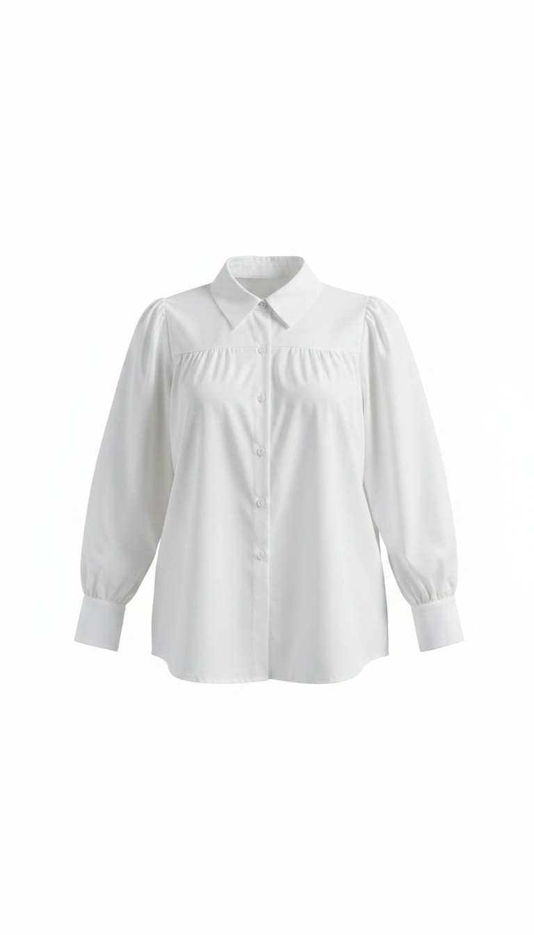 Women's White Gathered Yoke Shirt with Puff Sleeves & Cuffs. — image 2