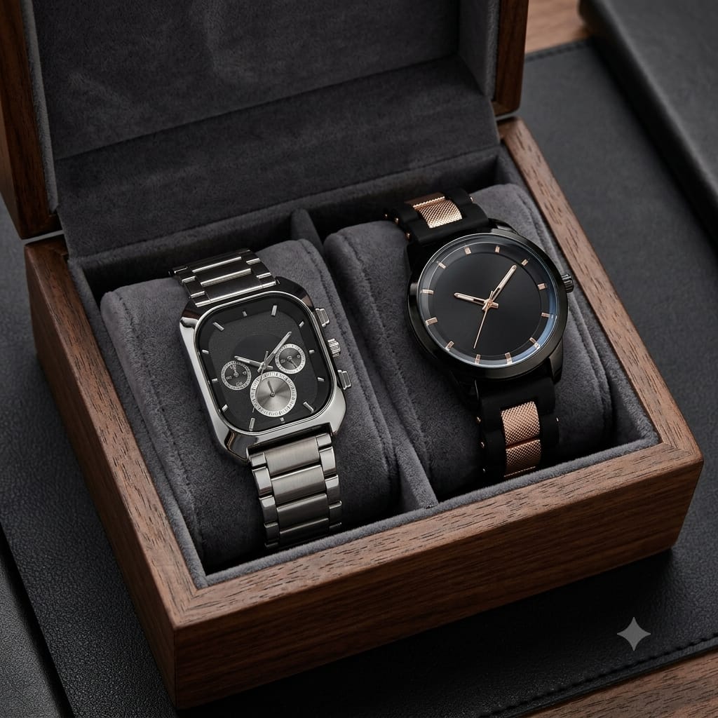 Men's Luxury Analog Watch chain and silicon wrist band 2watches — image 2