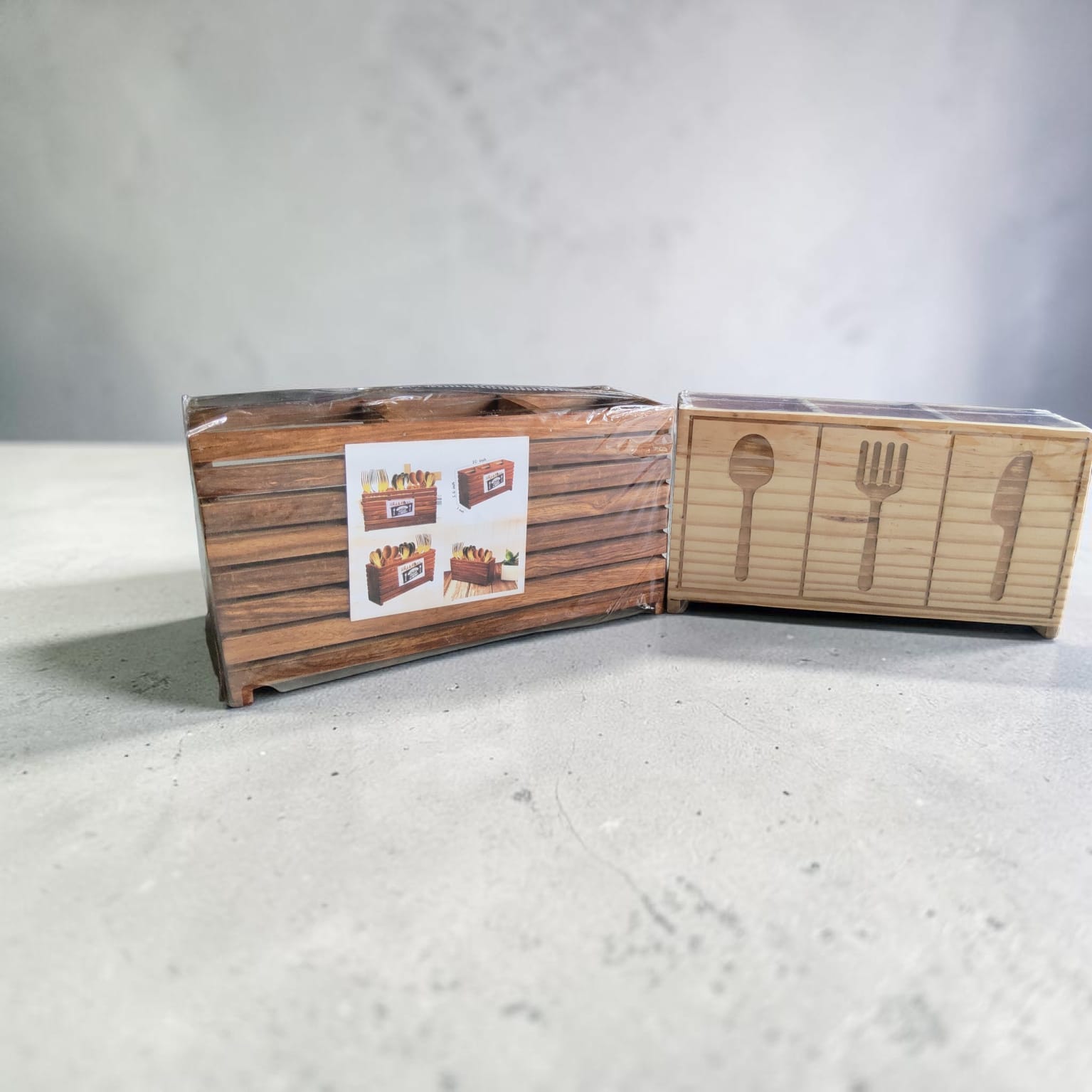 Wooden Cutlery Holder Combo Set of 2 - Spoon Fork Organizer for Kitchen & Dining — image 2