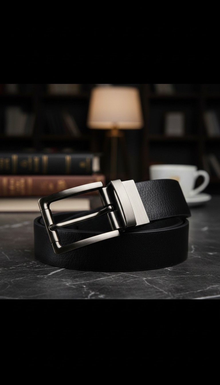 Classic Black Genuine Leather Belt - Reversible — image 4