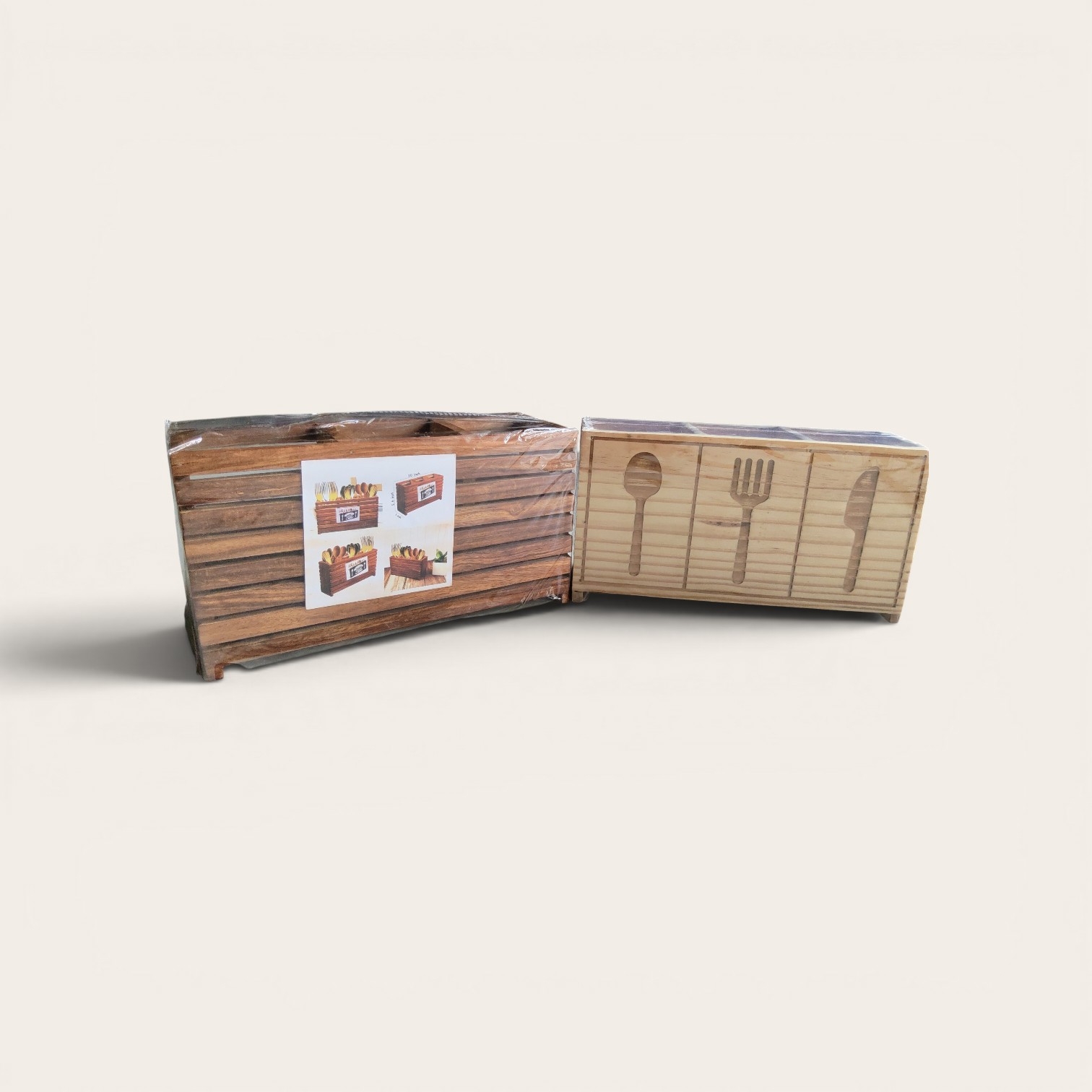 Wooden Cutlery Holder Combo Set of 2 - Spoon Fork Organizer for Kitchen & Dining