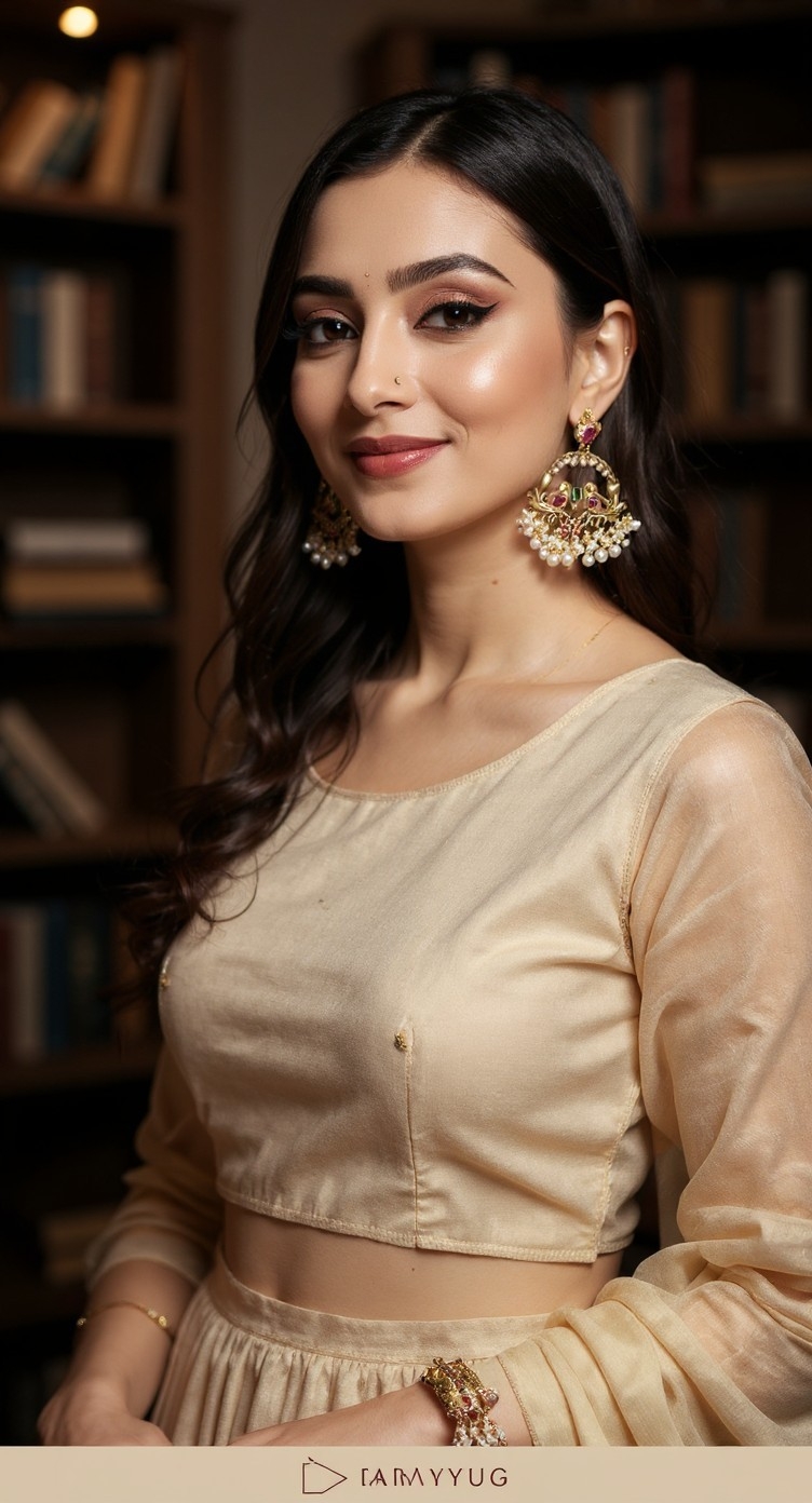 Mayur Jugal Jaipuri Gold Chandbali Pearl Heritage Earrings