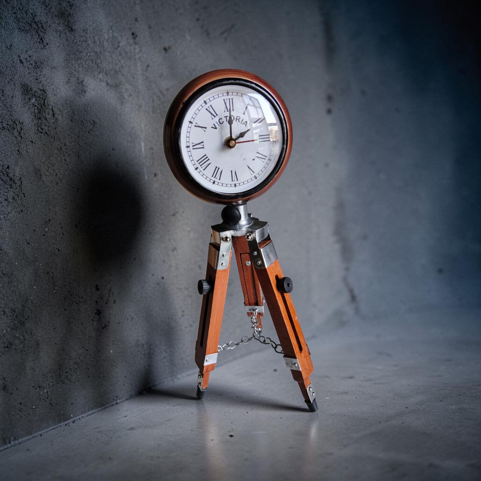 Vintage Wooden Tripod Desk Clock