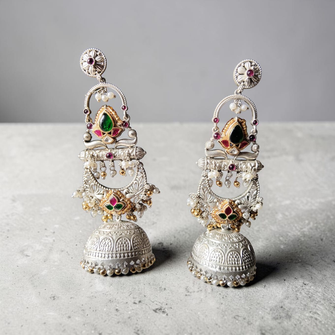 Raas Leela Dual Tone Temple Chandbali Jhumka